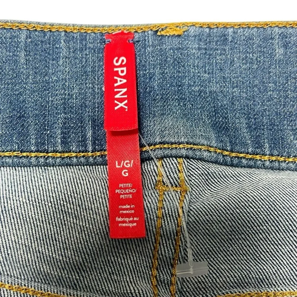 SPANX VINTAGE INDIGO FLARE Wide Leg Blue Denim pull-on Jeans Stretch Size L